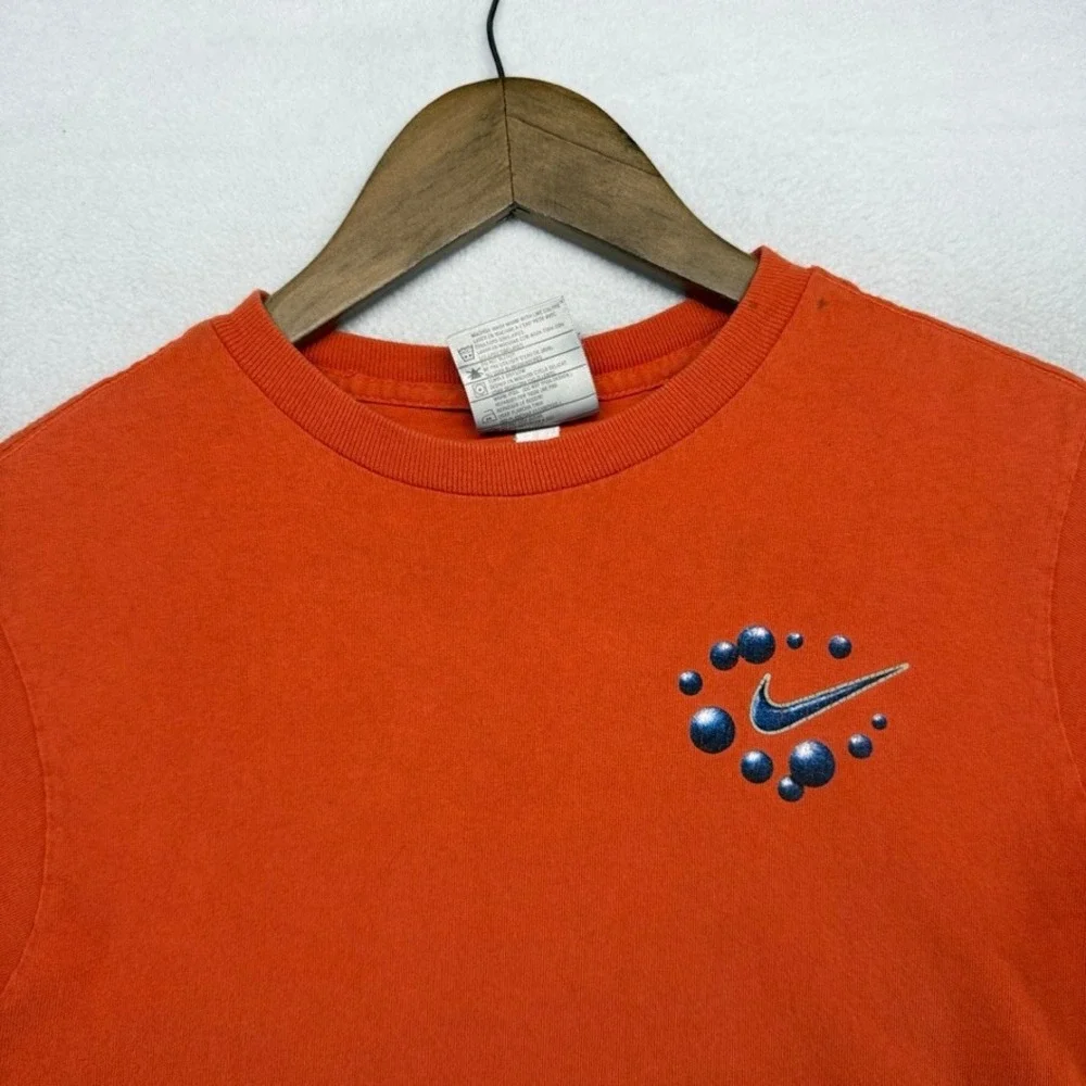 Vintage Nike Shirt Boys Small Orange Tech Bubbles y2k Center Swoosh Graphic y2k